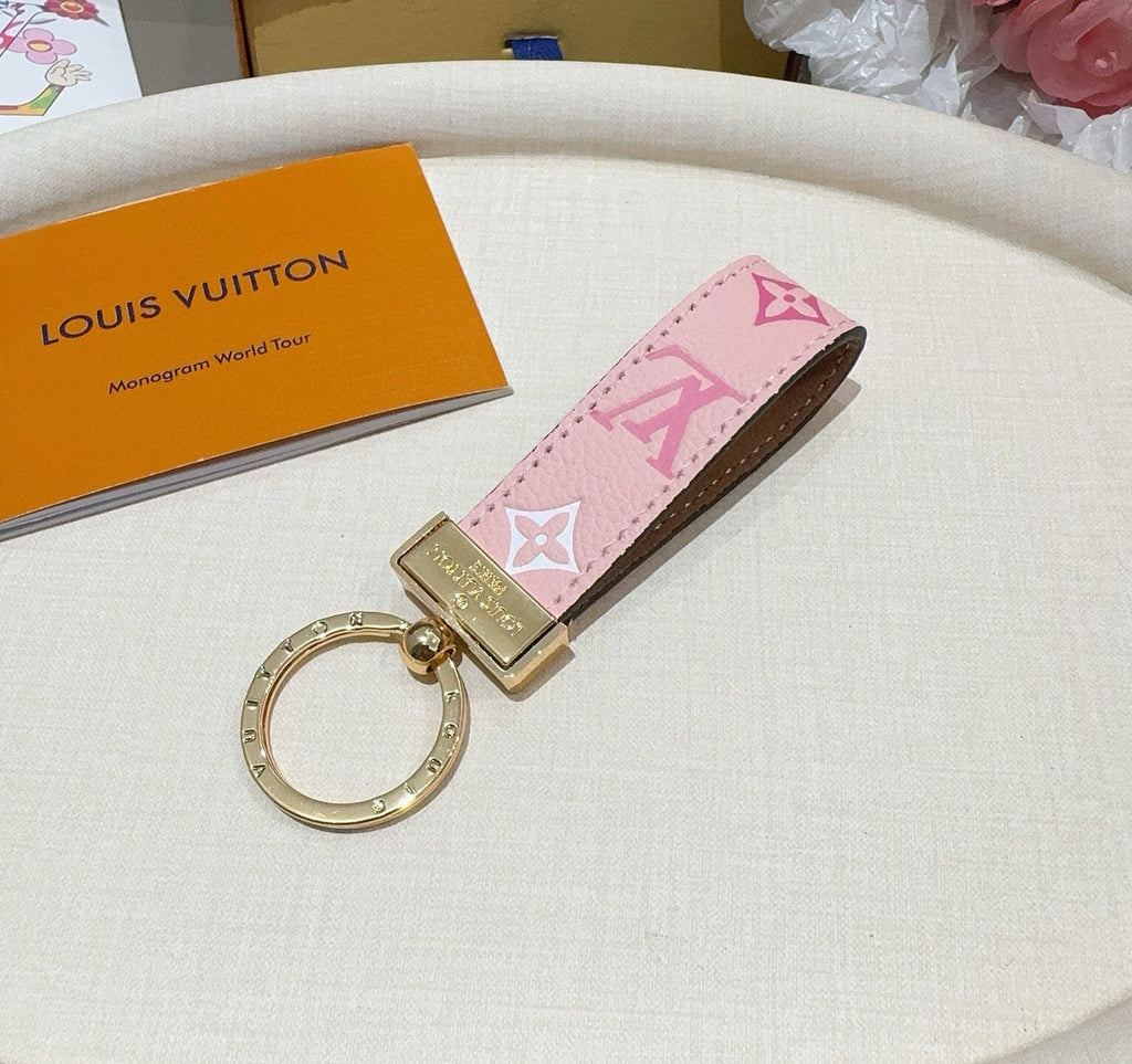 LOUIS VUITTON Leather Canvas Bag Charm Keychain