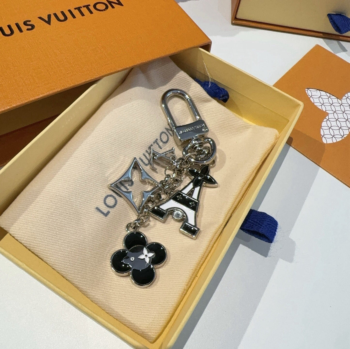 LOUIS VUITTON Canvas Flower Bag Charm Keychain