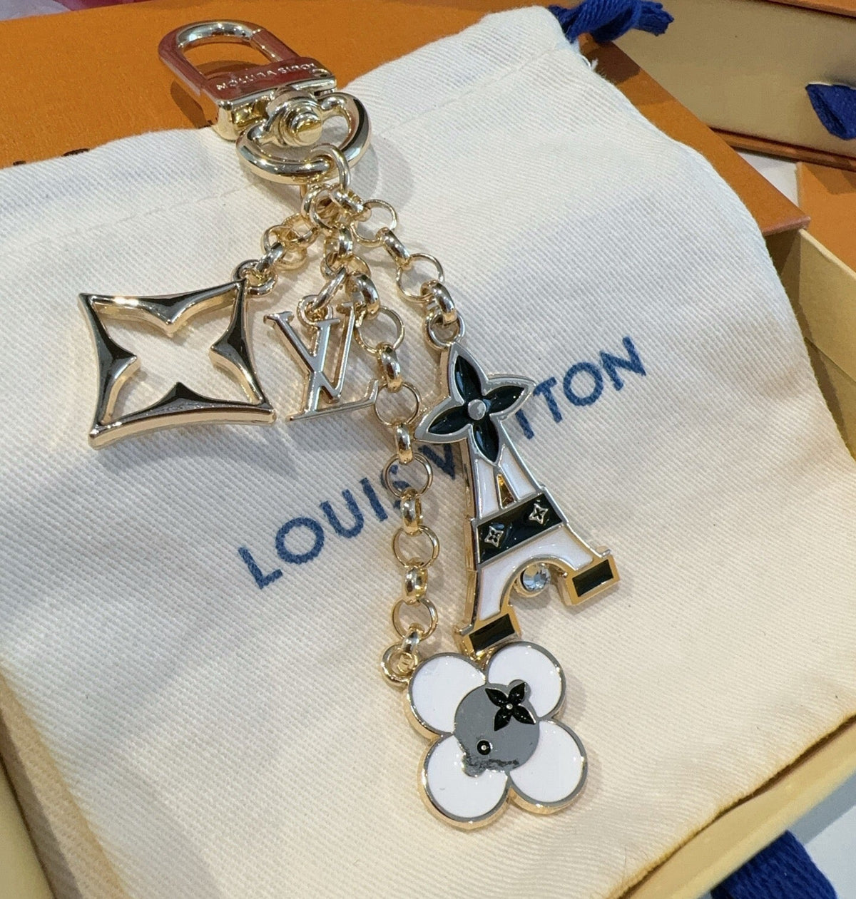 LOUIS VUITTON Canvas Flower Bag Charm Keychain