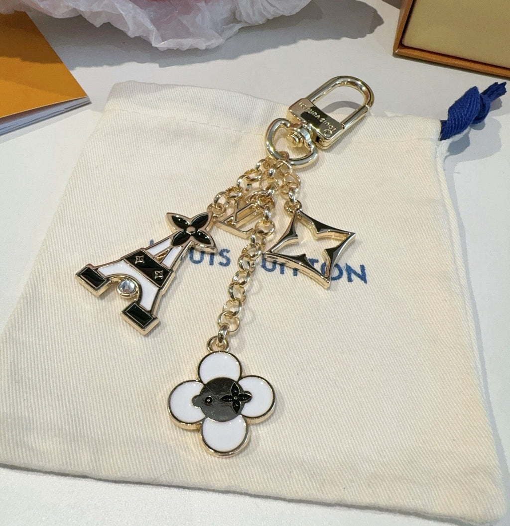 LOUIS VUITTON Canvas Flower Bag Charm Keychain