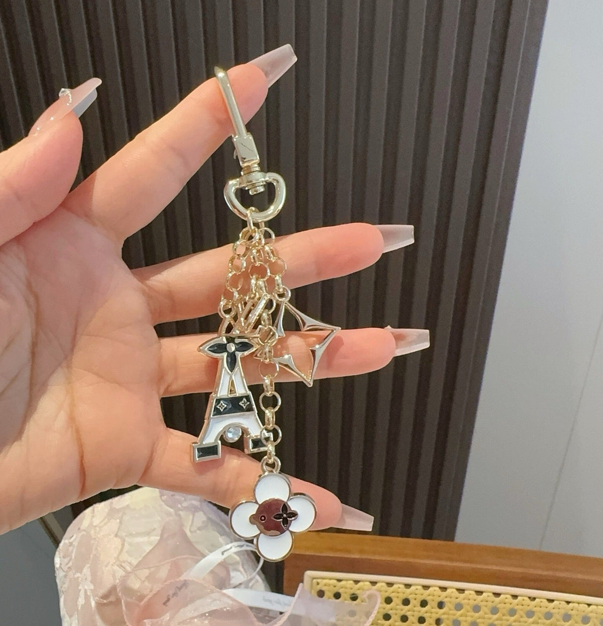 LOUIS VUITTON Canvas Flower Bag Charm Keychain