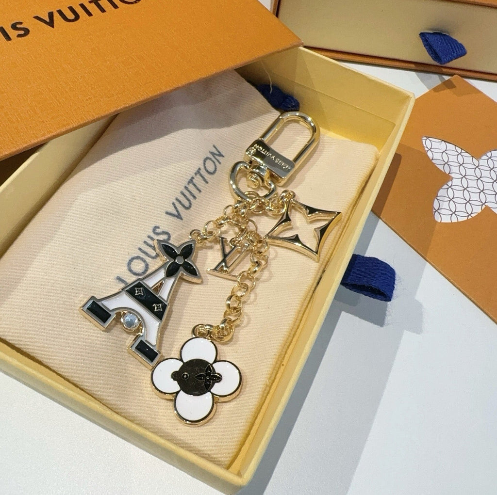 LOUIS VUITTON Canvas Flower Bag Charm Keychain
