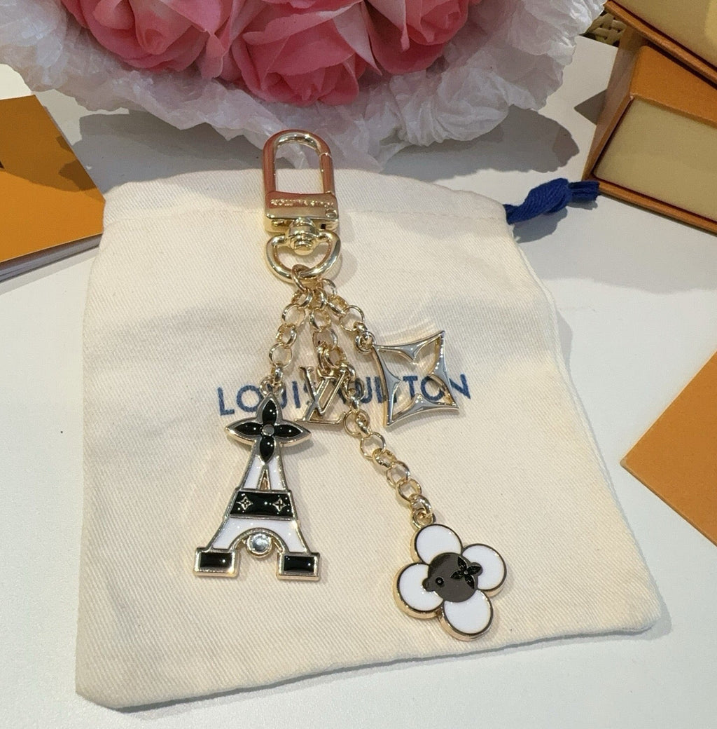 LOUIS VUITTON Canvas Flower Bag Charm Keychain