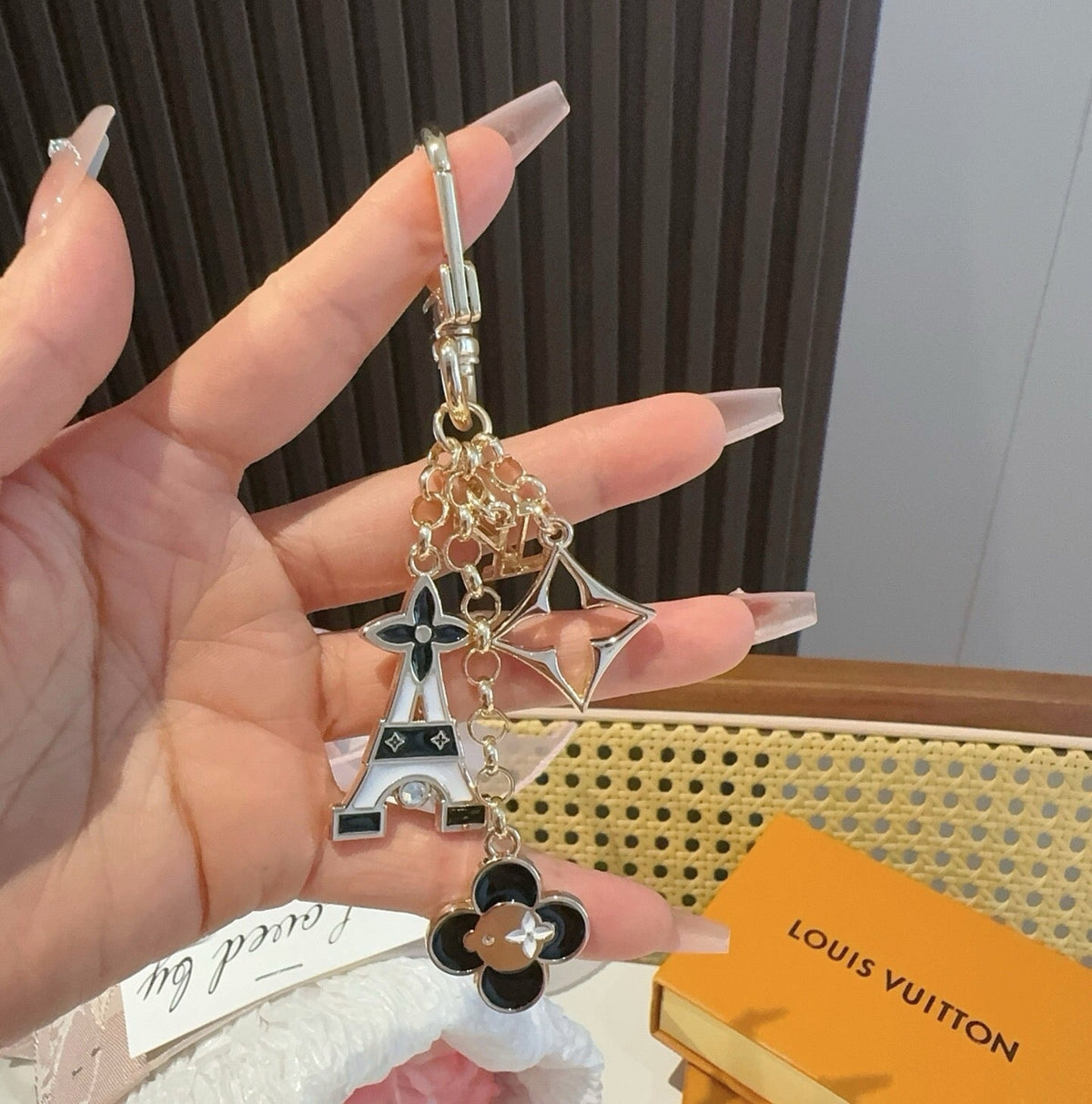 LOUIS VUITTON Canvas Flower Bag Charm Keychain