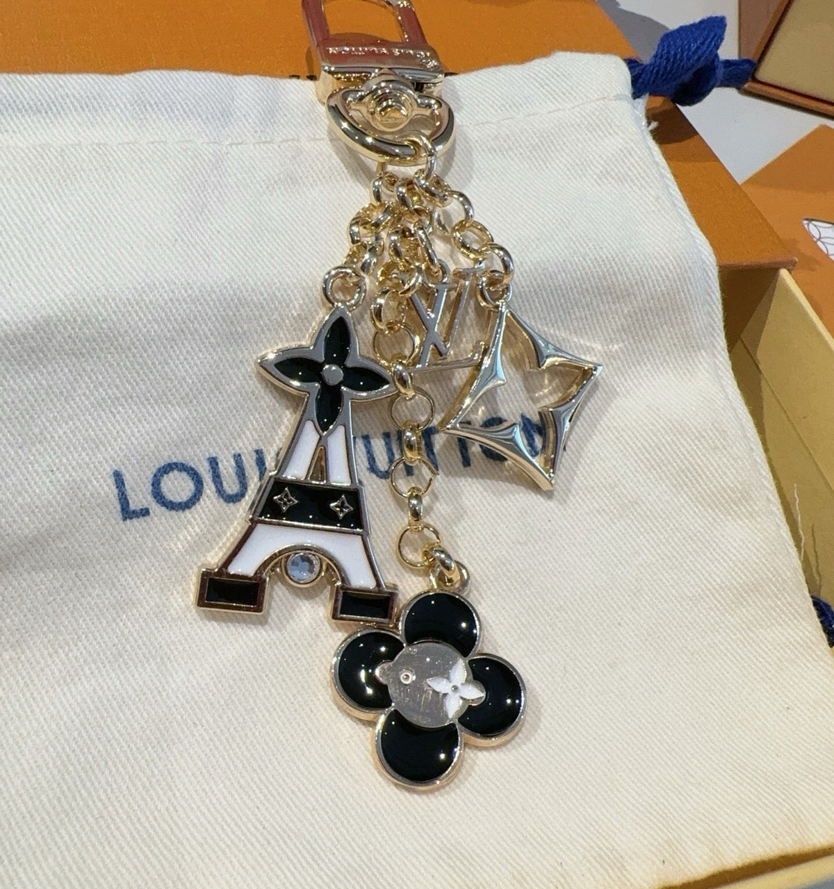 LOUIS VUITTON Canvas Flower Bag Charm Keychain
