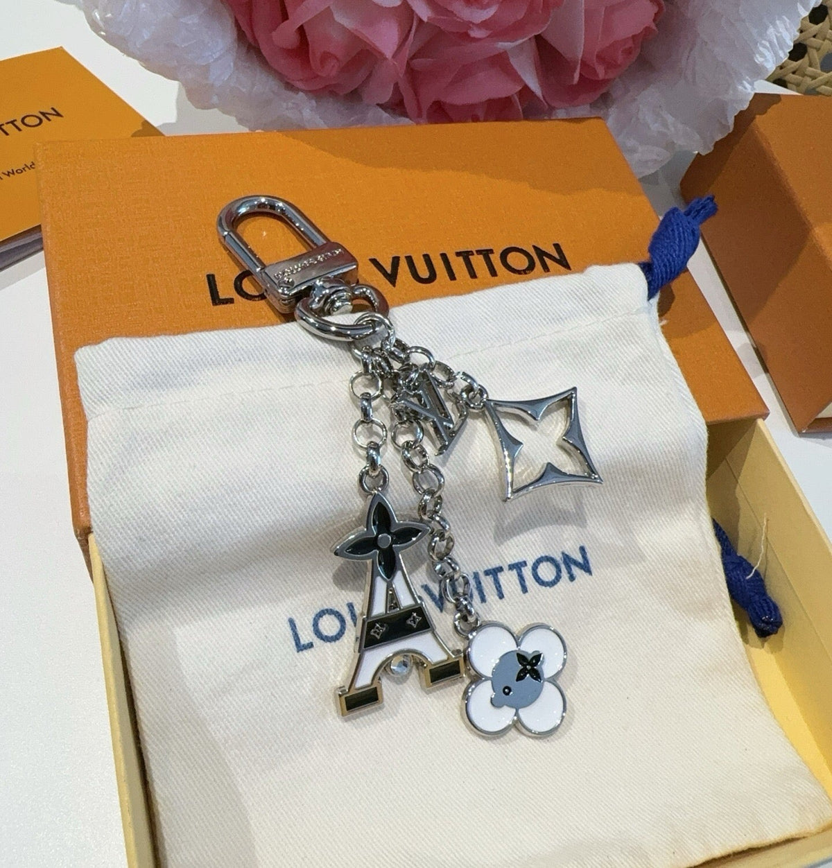 LOUIS VUITTON Canvas Flower Bag Charm Keychain