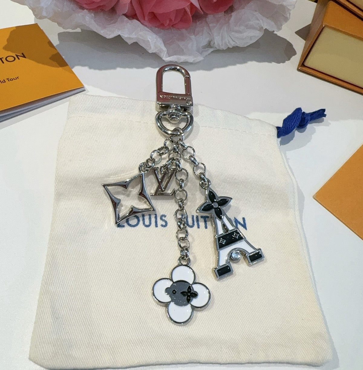 LOUIS VUITTON Canvas Flower Bag Charm Keychain