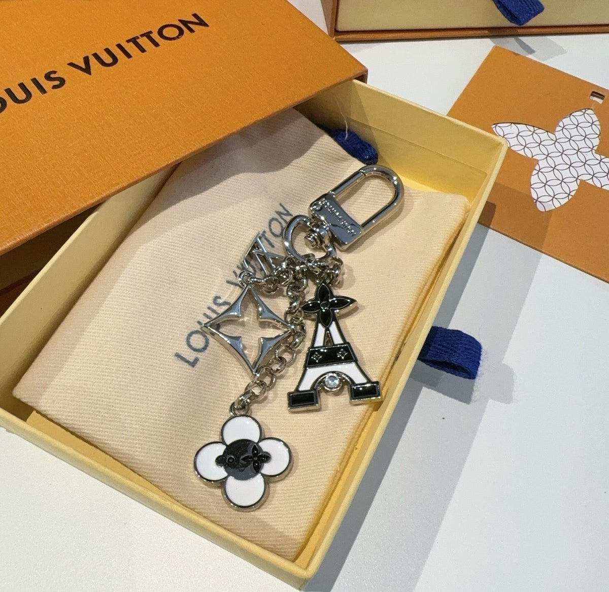 LOUIS VUITTON Canvas Flower Bag Charm Keychain