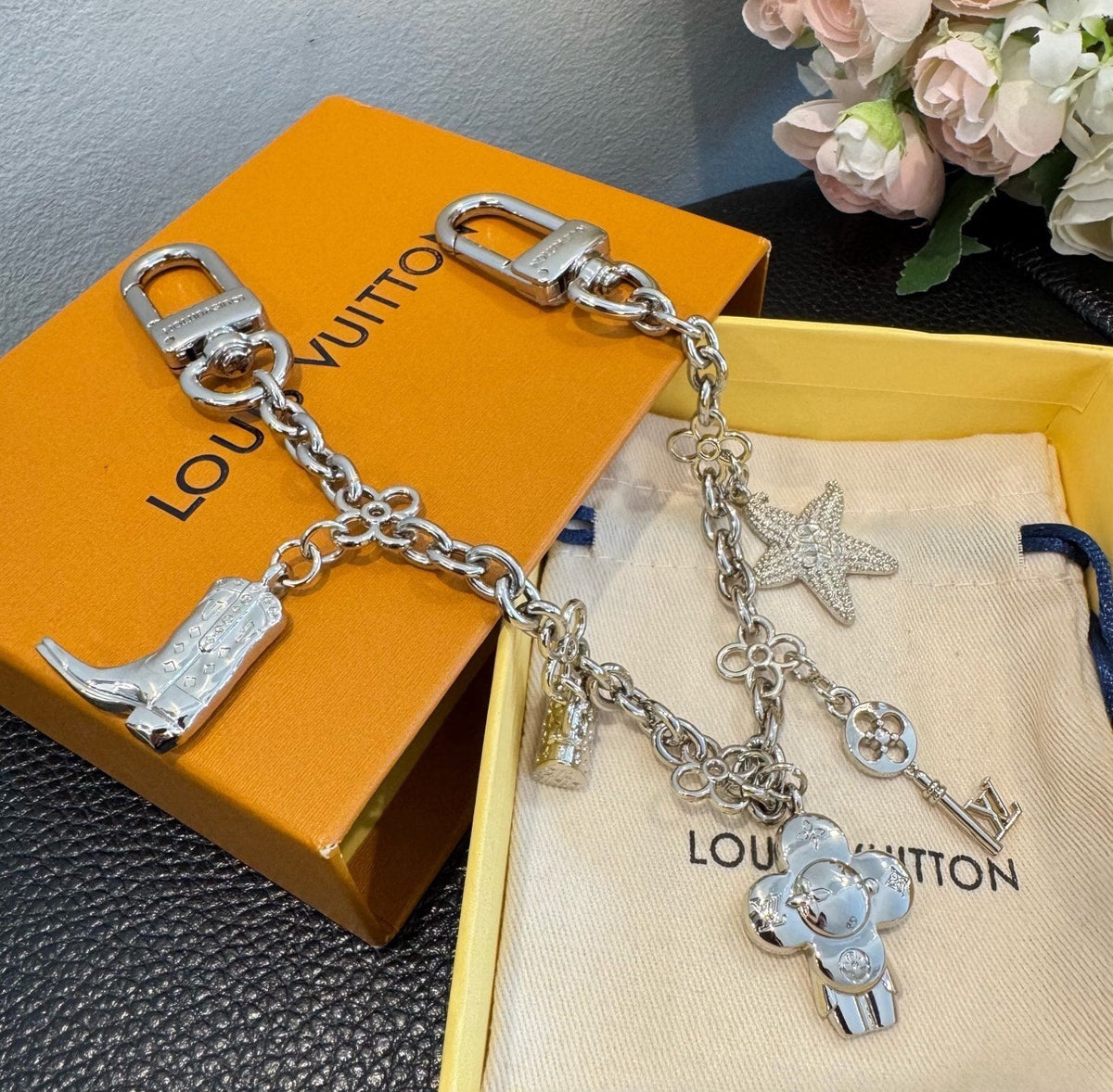 LOUIS VUITTON Canvas Logo Bag Charm Keychain