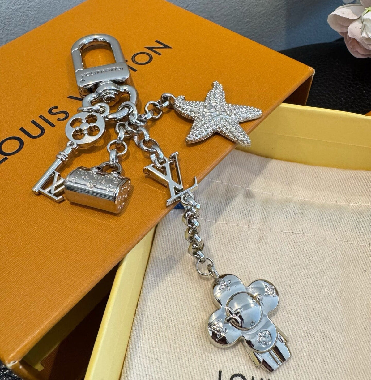 LOUIS VUITTON Canvas Logo Bag Charm Keychain