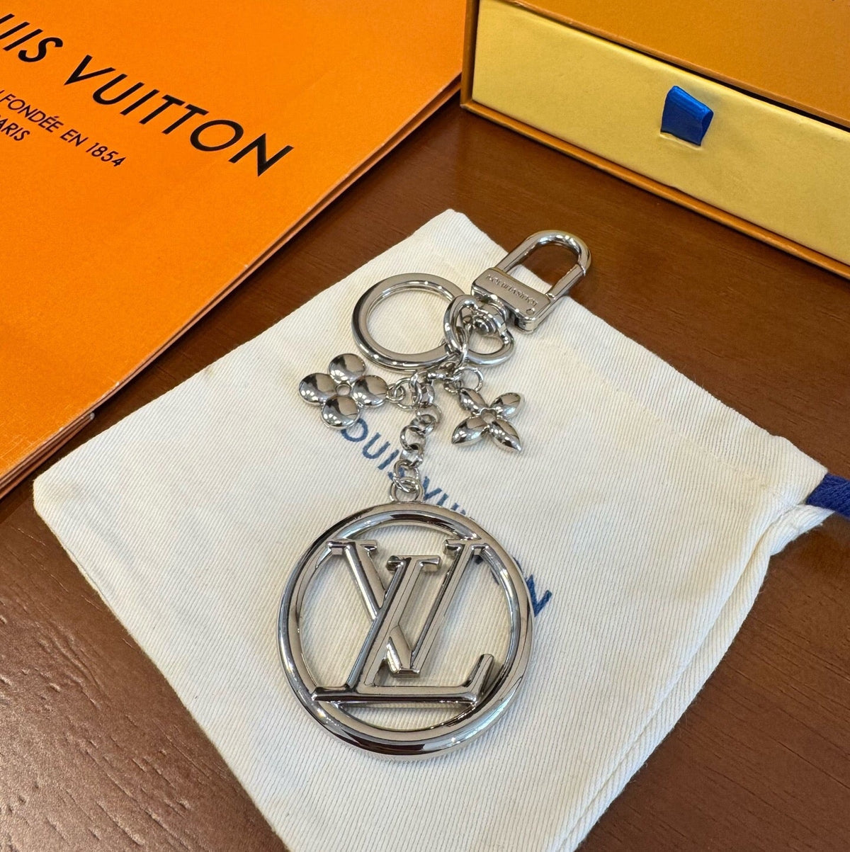LOUIS VUITTON Canvas Flower Bag Charm Keychain