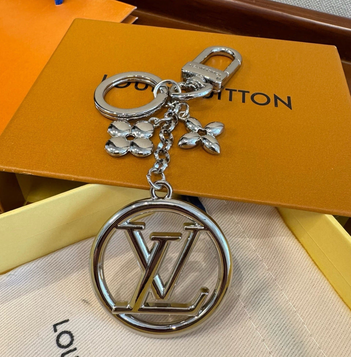 LOUIS VUITTON Canvas Flower Bag Charm Keychain