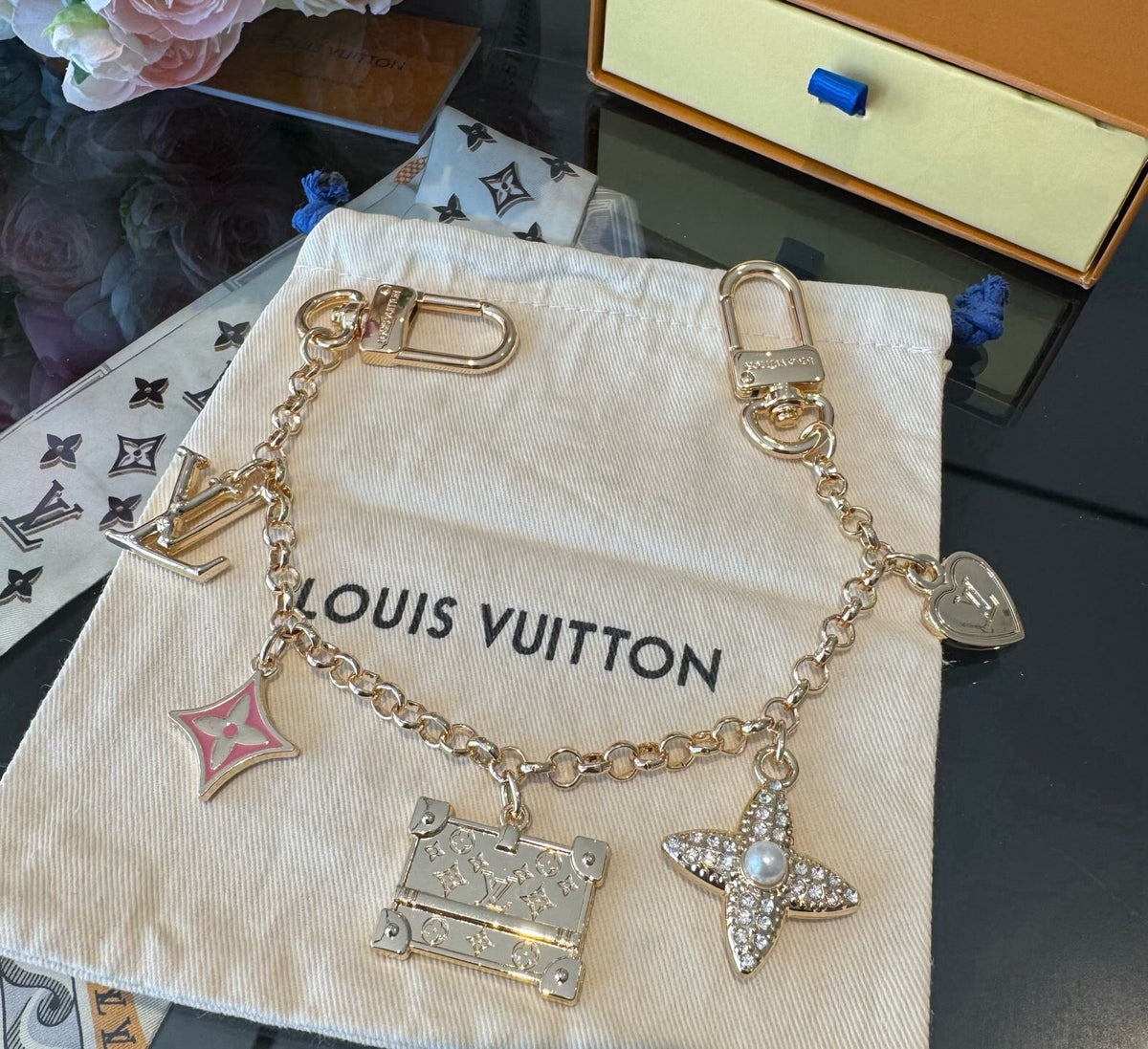 LOUIS VUITTON Canvas Cherry Blossom Bag Charm Keychain