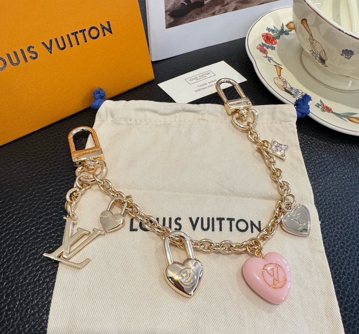 LOUIS VUITTON Canvas Cherry Blossom Bag Charm Keychain