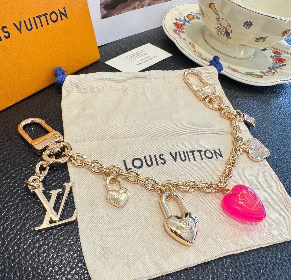 LOUIS VUITTON Canvas Cherry Blossom Bag Charm Keychain