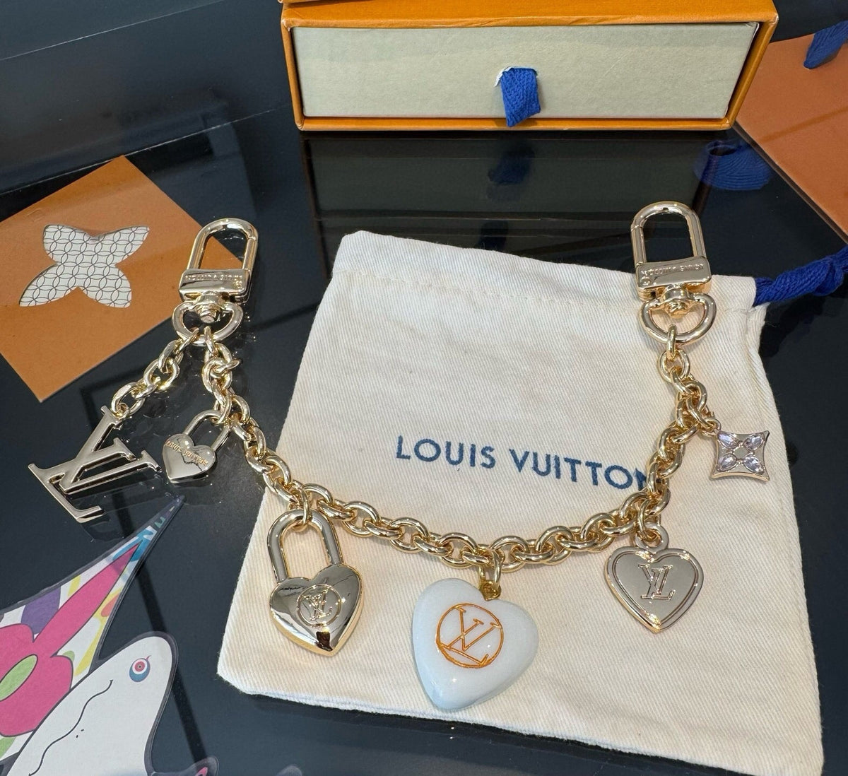 LOUIS VUITTON Canvas Cherry Blossom Bag Charm Keychain
