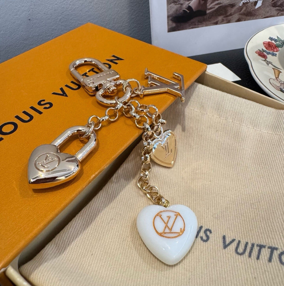 LOUIS VUITTON Canvas Flower Bag Charm Keychain
