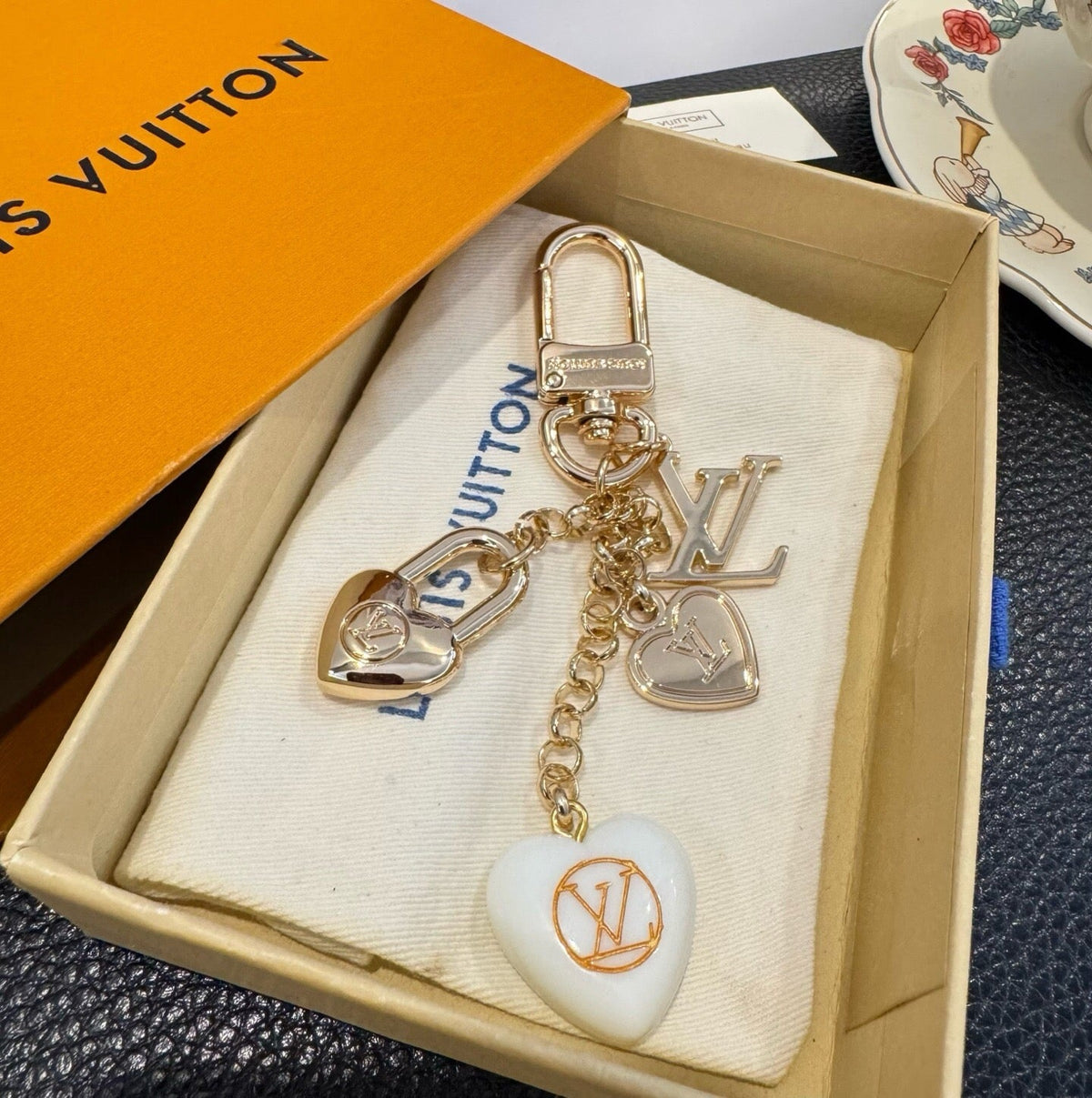 LOUIS VUITTON Canvas Flower Bag Charm Keychain