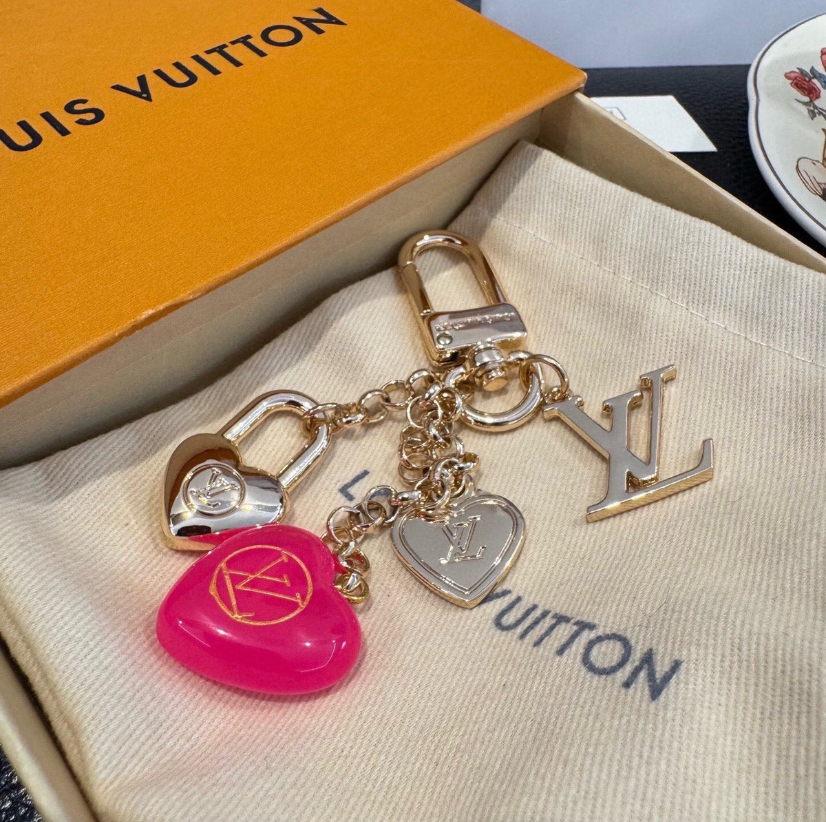 LOUIS VUITTON Canvas Flower Bag Charm Keychain