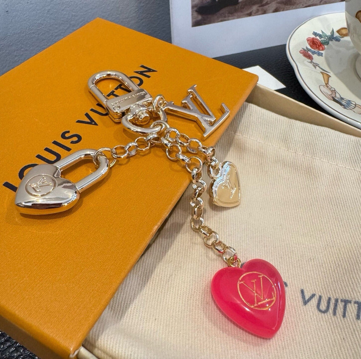 LOUIS VUITTON Canvas Flower Bag Charm Keychain