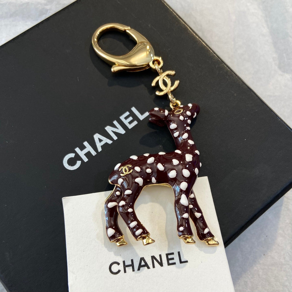 CHANEL Enamel Gold-Tone Vintage Deer Brooch