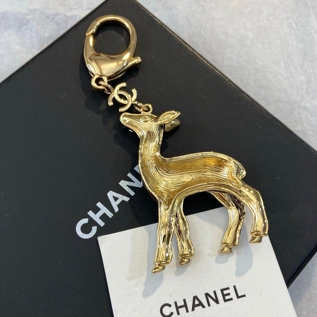 CHANEL Enamel Gold-Tone Vintage Deer Brooch