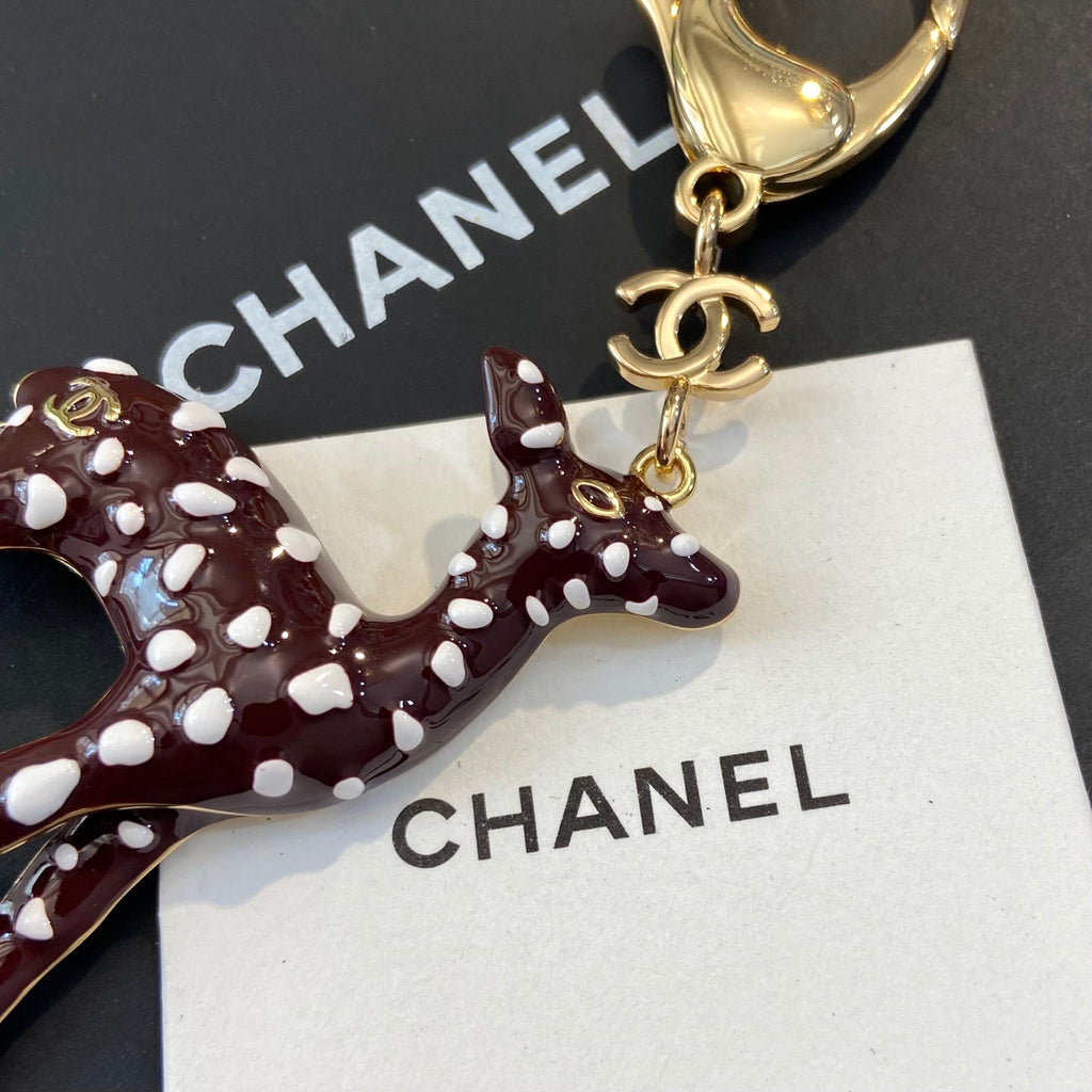 CHANEL Enamel Gold-Tone Vintage Deer Brooch