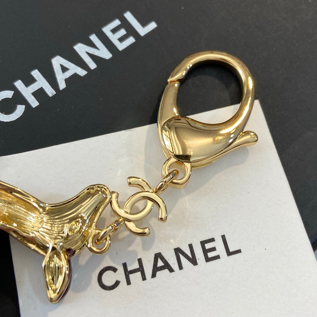CHANEL Enamel Gold-Tone Vintage Deer Brooch