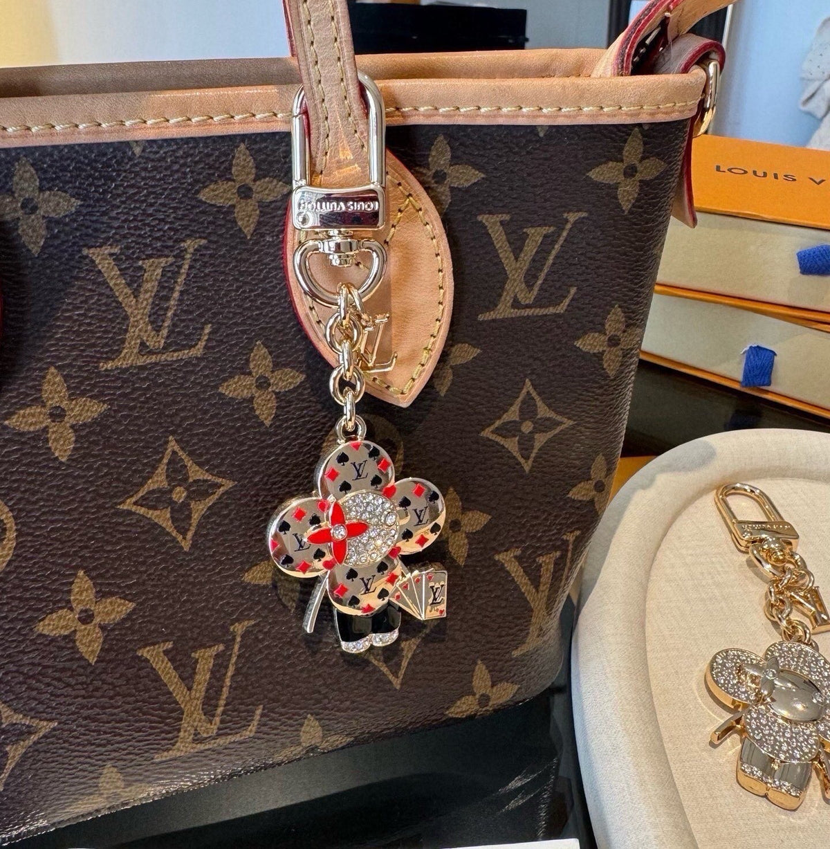LOUIS VUITTON Canvas Flower Bag Charm Keychain