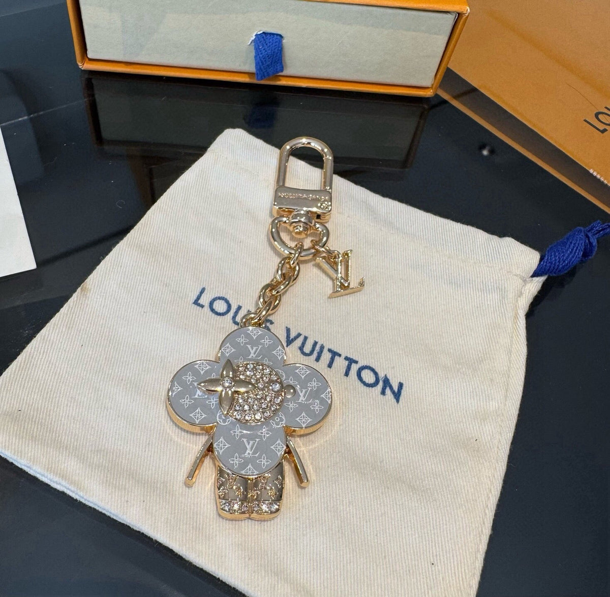LOUIS VUITTON Canvas Flower Bag Charm Keychain