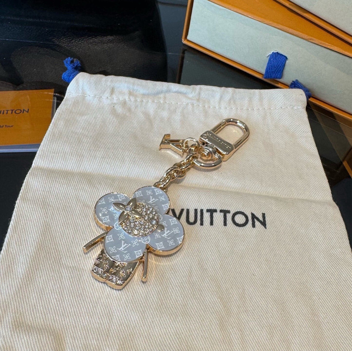 LOUIS VUITTON Canvas Flower Bag Charm Keychain