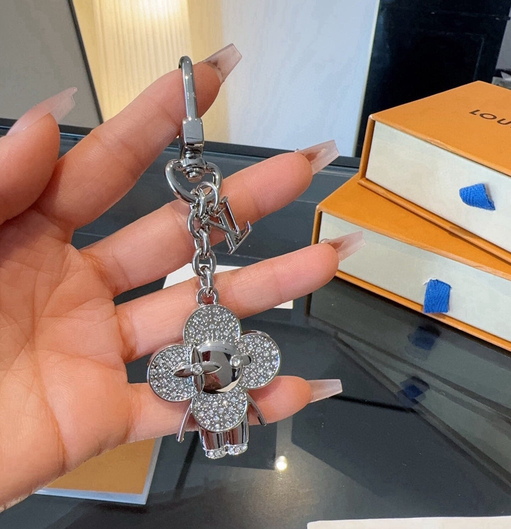LOUIS VUITTON Canvas Flower Bag Charm Keychain