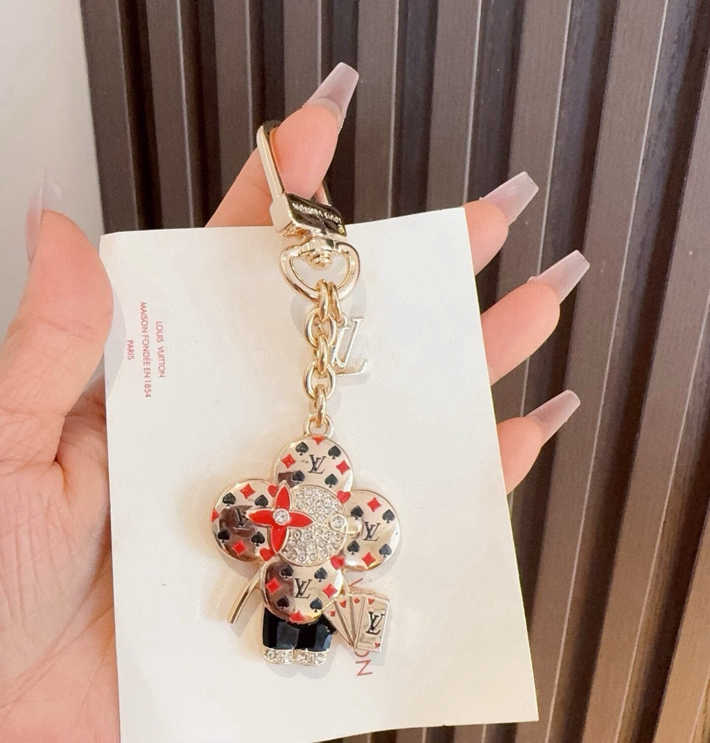 LOUIS VUITTON Canvas Flower Bag Charm Keychain