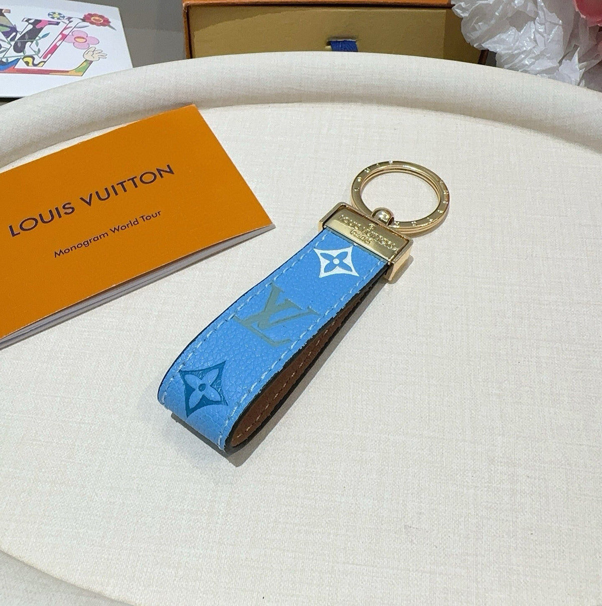 LOUIS VUITTON Leather Canvas Bag Charm Keychain