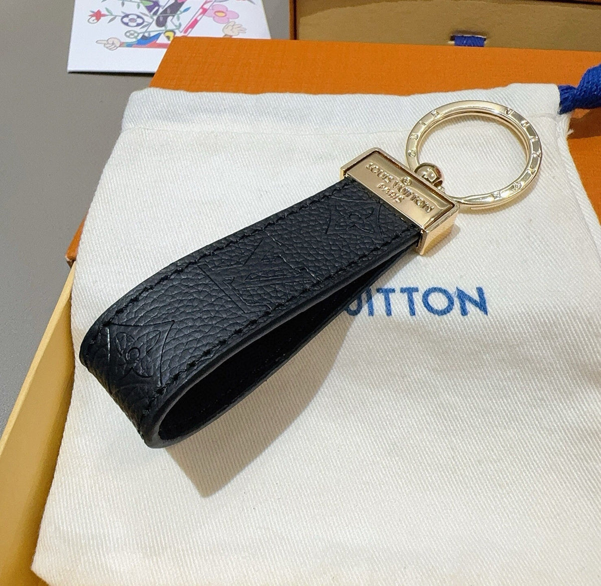 LOUIS VUITTON Leather Canvas Bag Charm Keychain