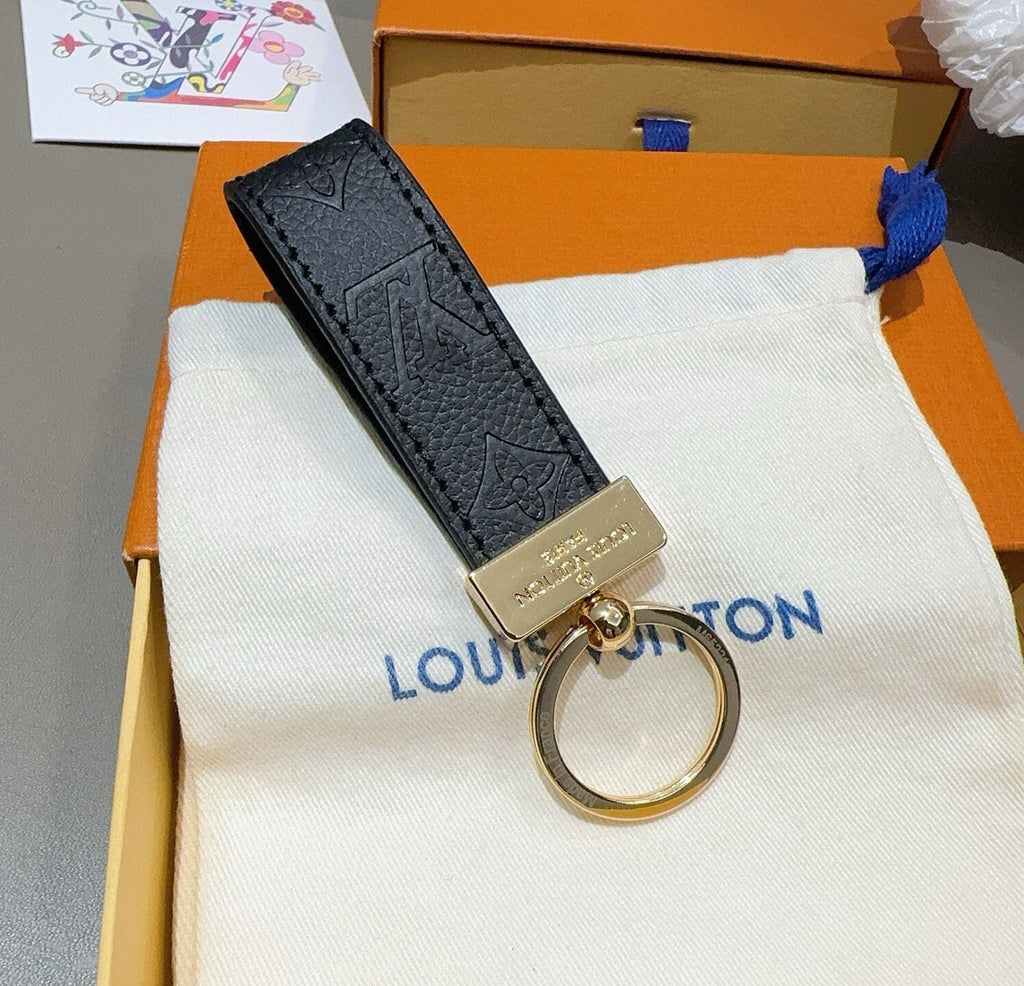 LOUIS VUITTON Leather Canvas Bag Charm Keychain