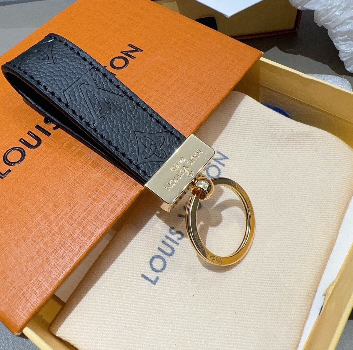 LOUIS VUITTON Leather Canvas Bag Charm Keychain