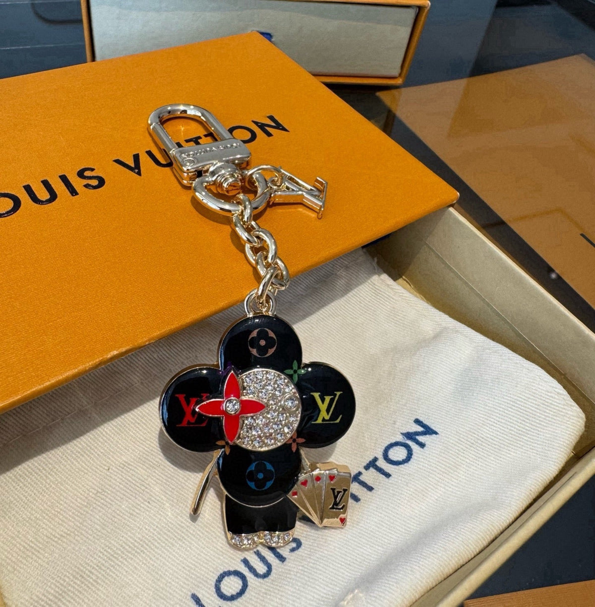 LOUIS VUITTON Canvas Flower Bag Charm Keychain