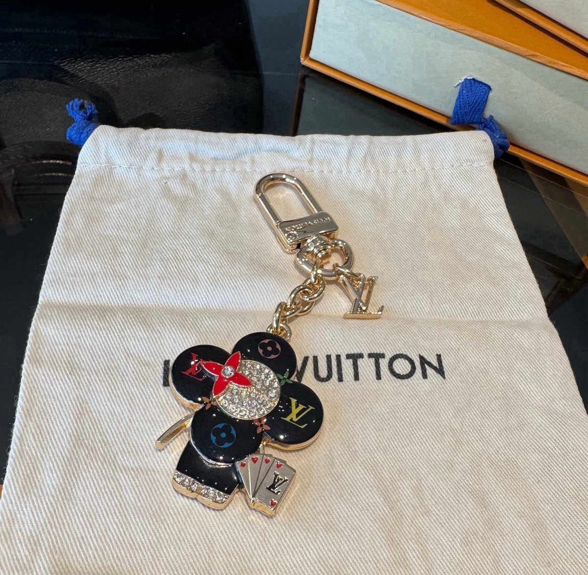 LOUIS VUITTON Canvas Flower Bag Charm Keychain