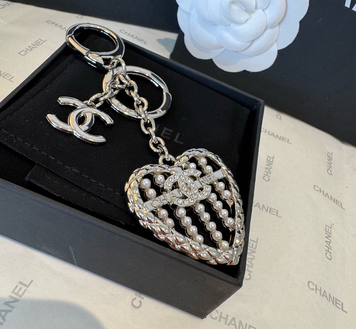 CHANEL Heart Bag Charm Keychain