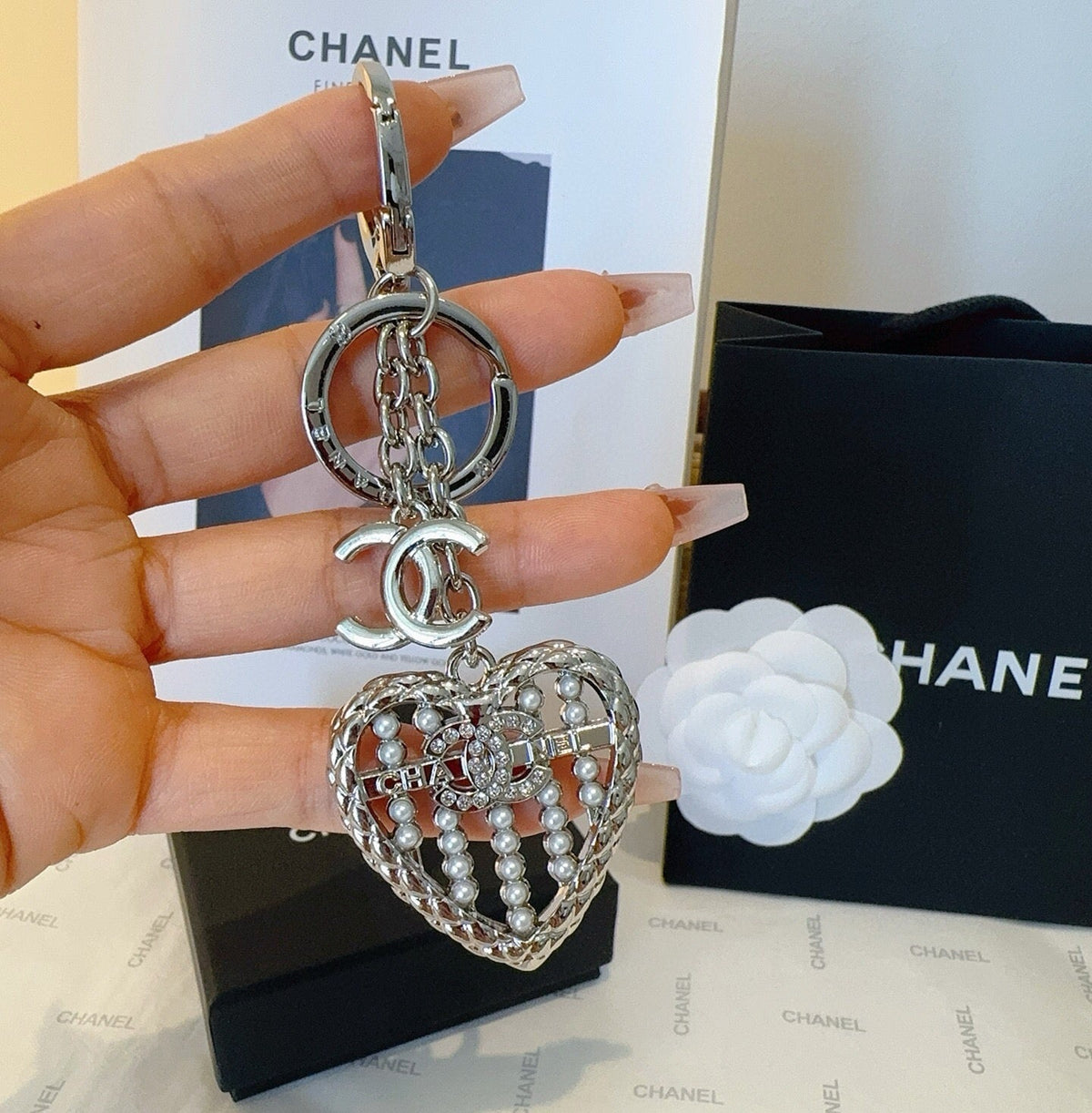 CHANEL Heart Bag Charm Keychain