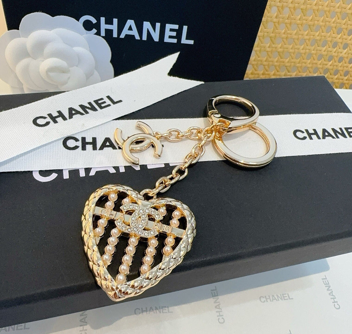 CHANEL Heart Bag Charm Keychain