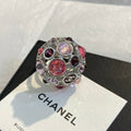 CHANEL Silver-Tone Black Green Earrings