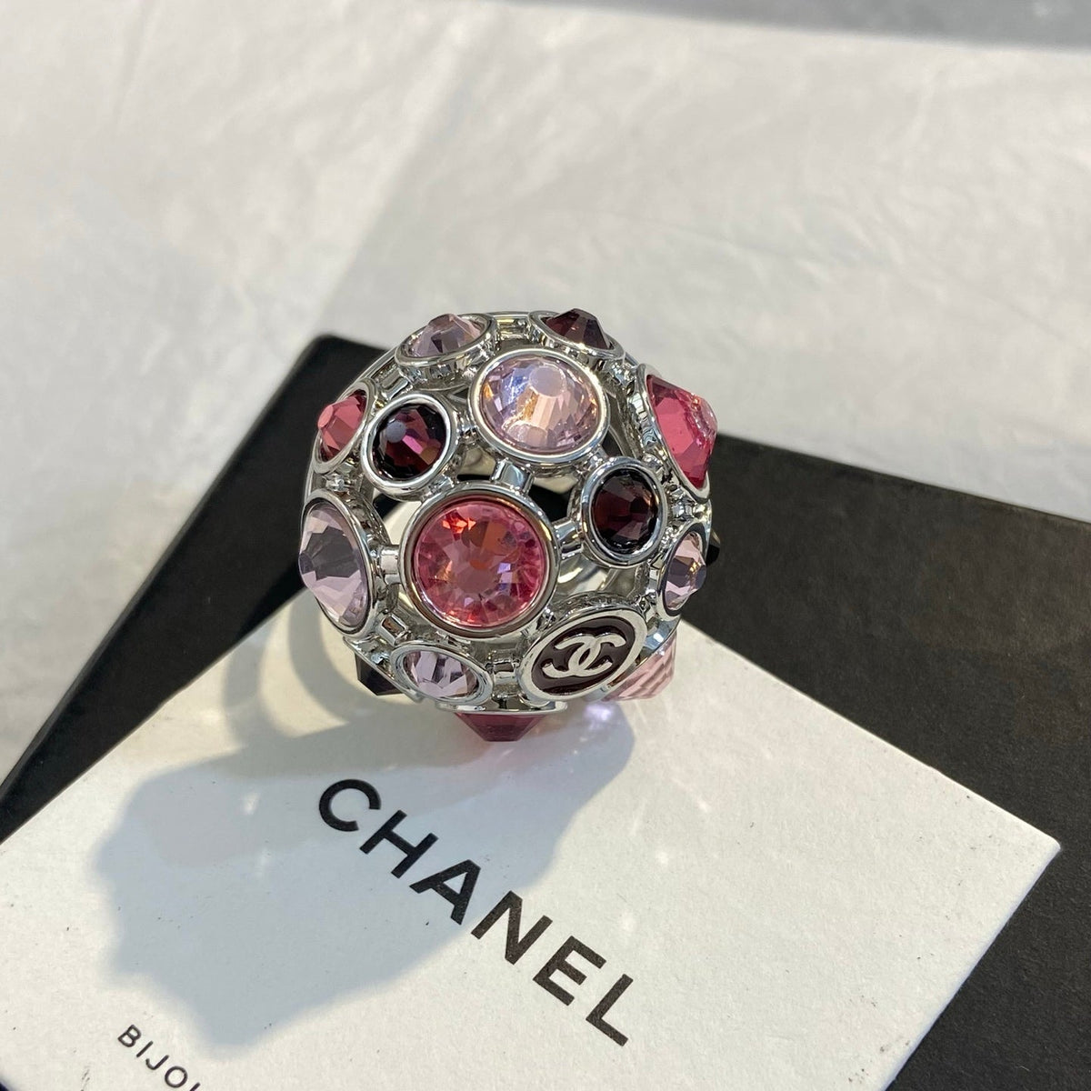 CHANEL Silver-Tone Black Green Earrings