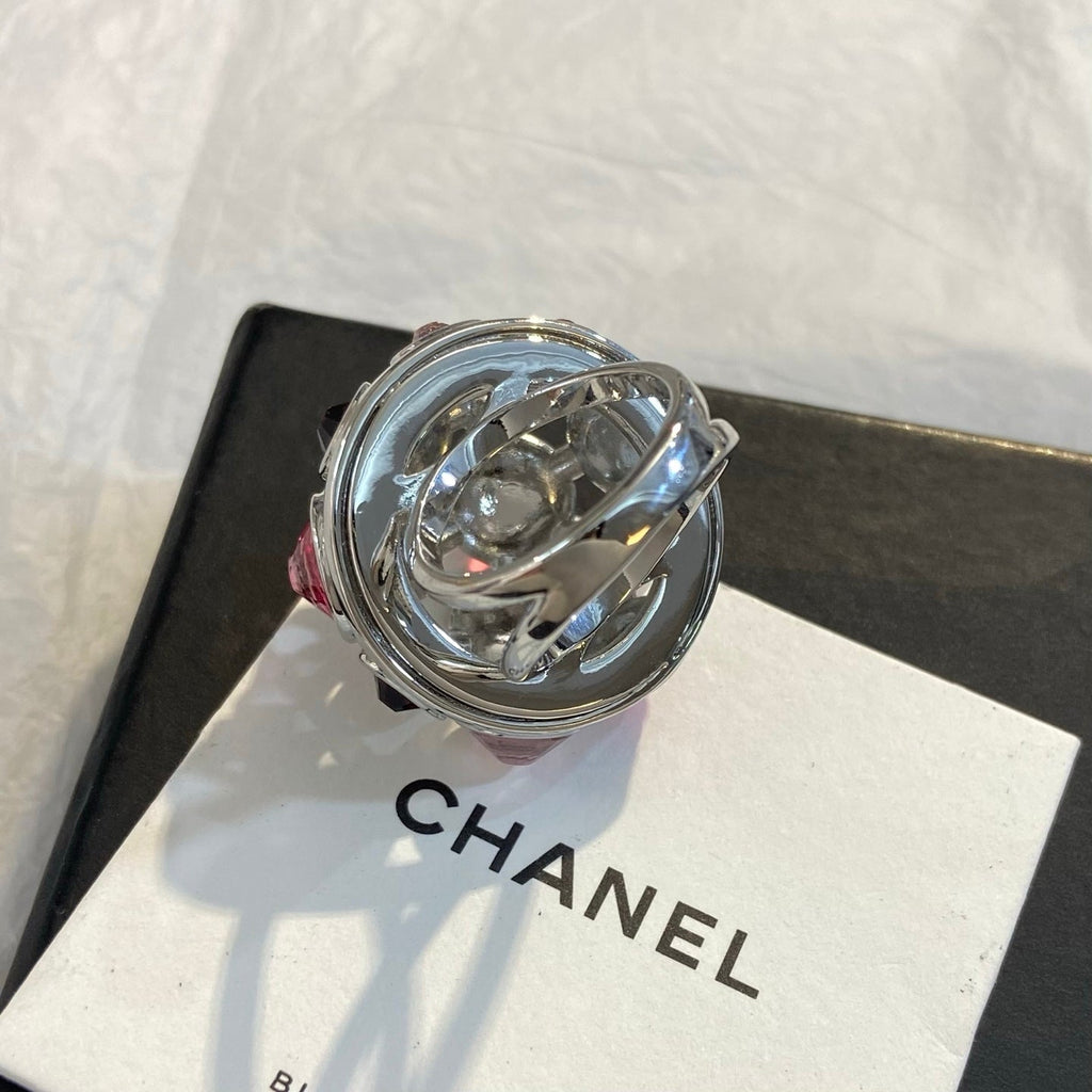 CHANEL Silver-Tone Black Green Earrings