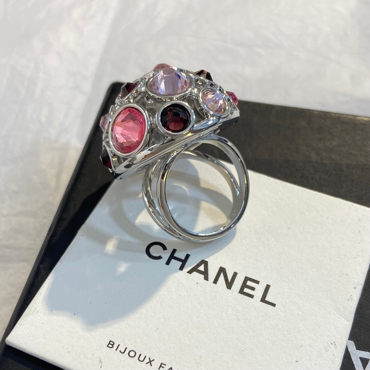 CHANEL Silver-Tone Black Green Earrings