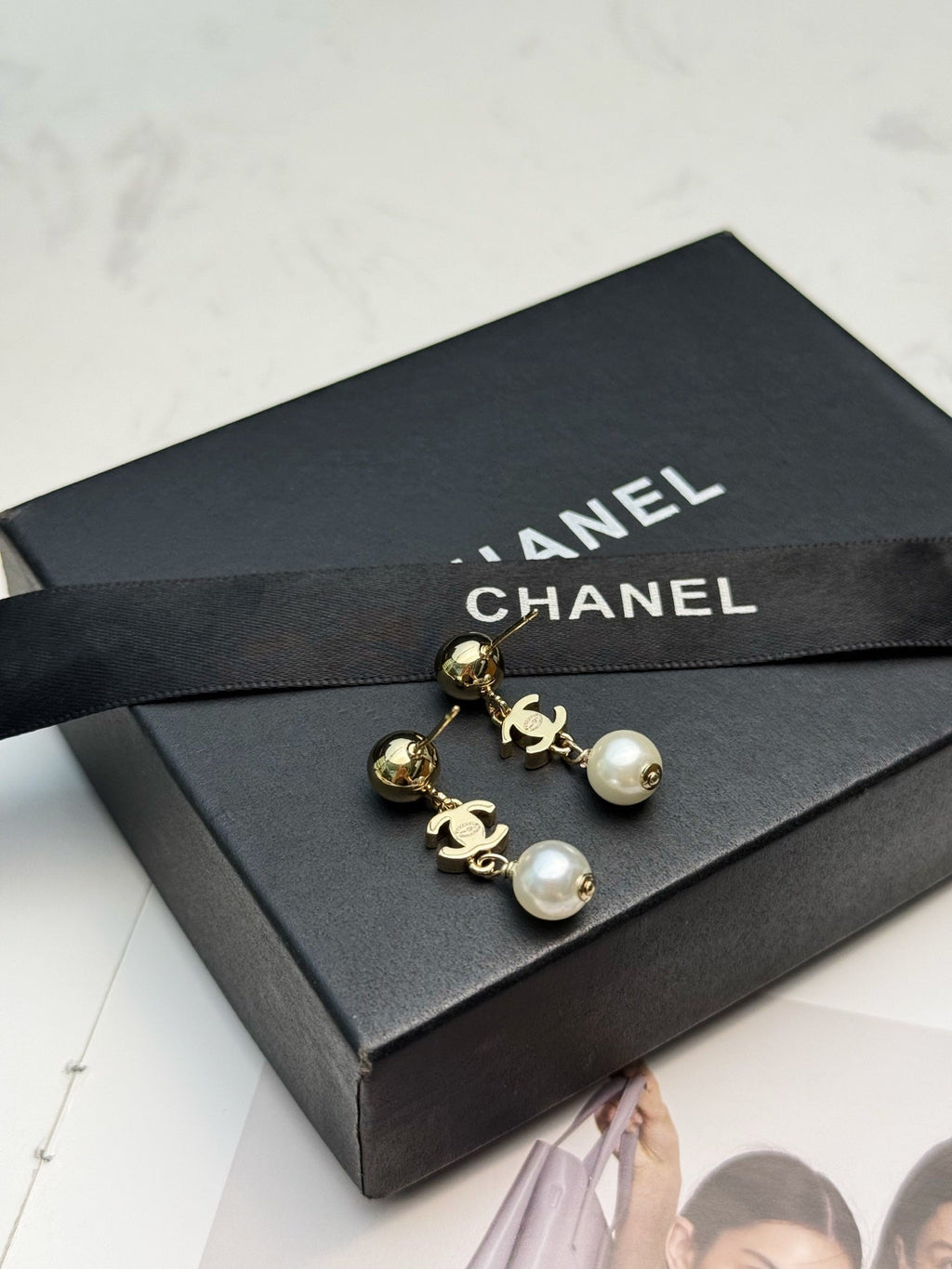 CHANEL Pearl Gold-Tone Earrings