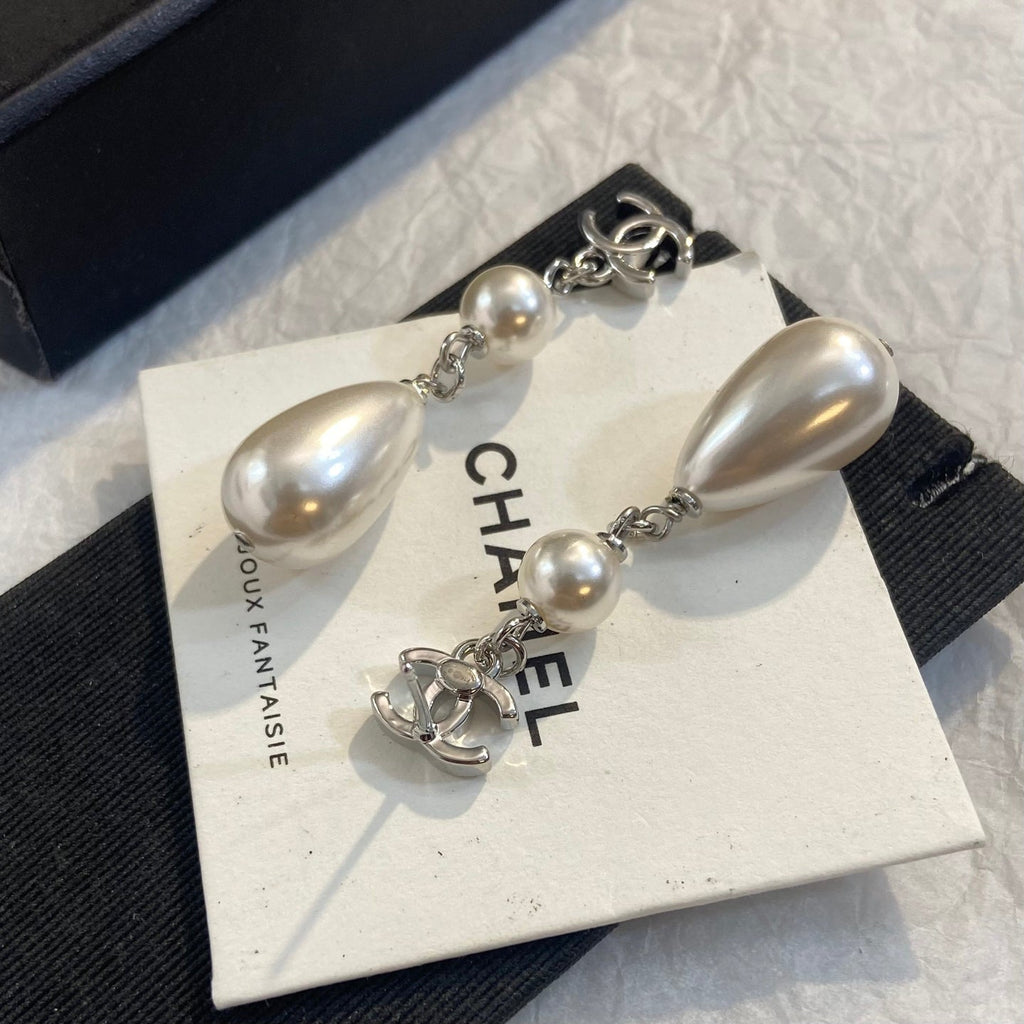 CHANEL Pearl Silver-Tone Earrings
