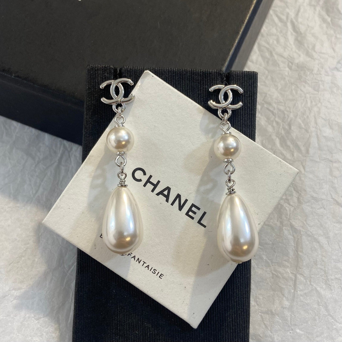 CHANEL Pearl Silver-Tone Earrings