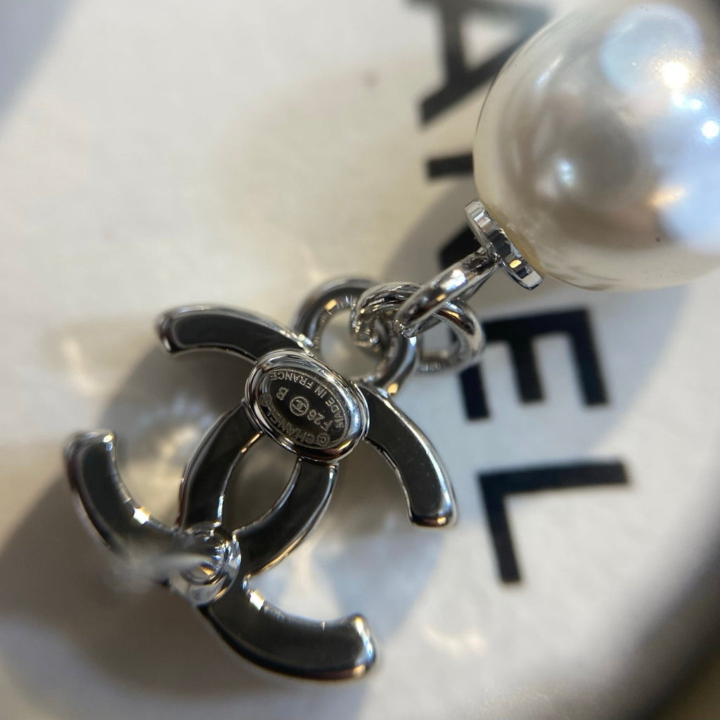 CHANEL Pearl Silver-Tone Earrings